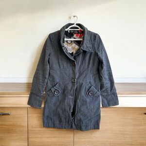 Yag Couture Large Button Black Over Coat Colorful Quilted Lining Womens M Medium